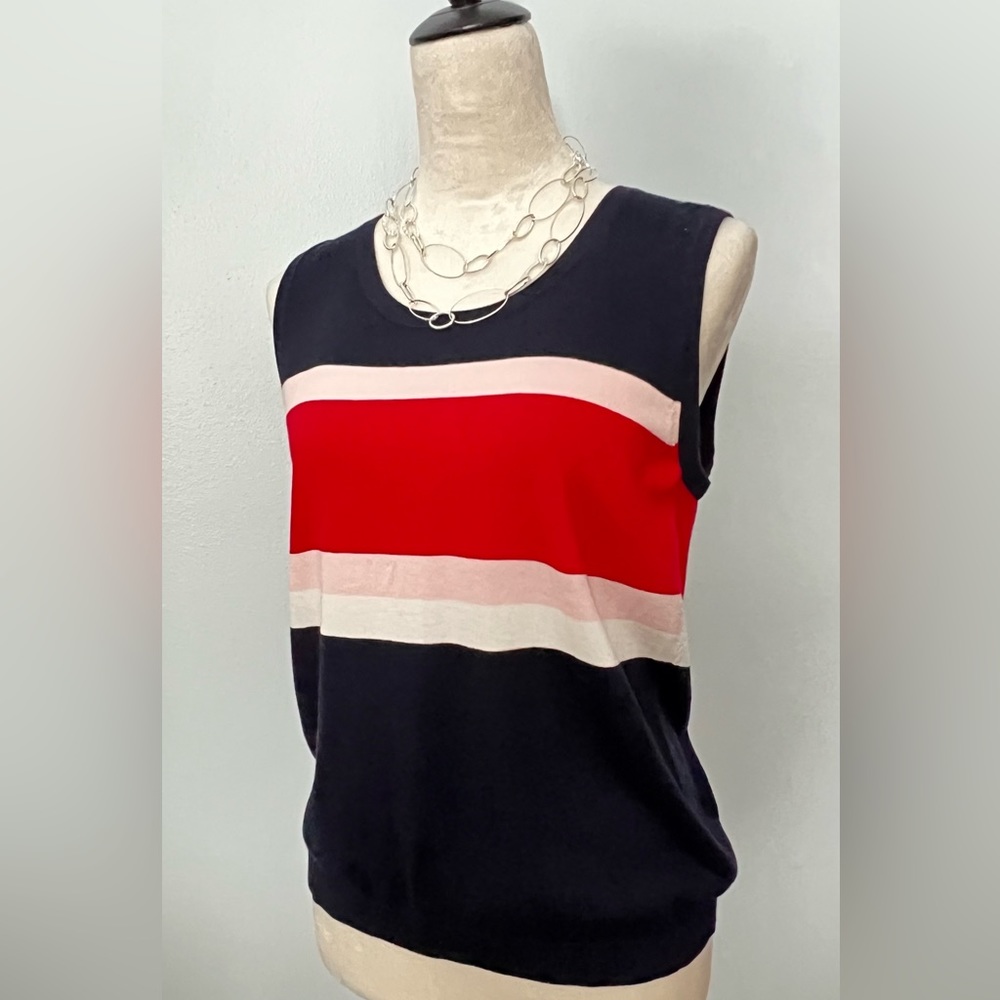NWT Talbots Navy Striped Shell, PL